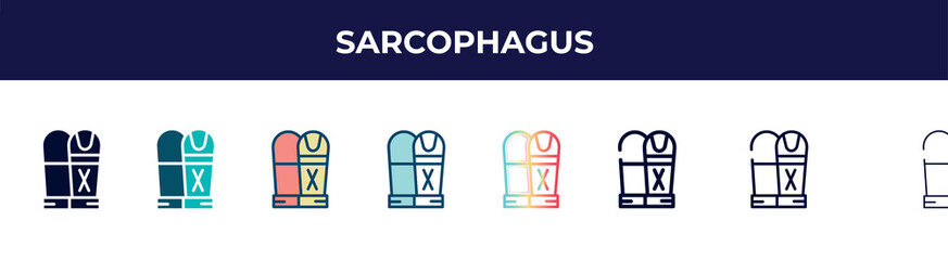 sarcophagus icon in 8 styles. line, filled, glyph, thin outline, colorful, stroke and gradient styles, sarcophagus vector sign. symbol, logo illustration. different style icons set.