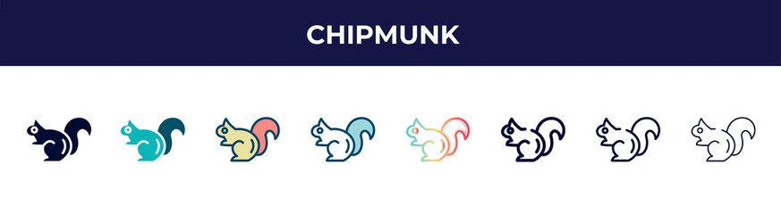 chipmunk icon in 8 styles. line, filled, glyph, thin outline, colorful, stroke and gradient styles, chipmunk vector sign. symbol, logo illustration. different style icons set.