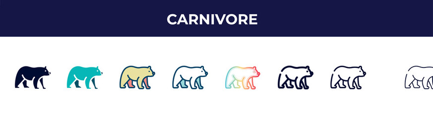 carnivore icon in 8 styles. line, filled, glyph, thin outline, colorful, stroke and gradient styles, carnivore vector sign. symbol, logo illustration. different style icons set.