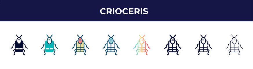 crioceris icon in 8 styles. line, filled, glyph, thin outline, colorful, stroke and gradient styles, crioceris vector sign. symbol, logo illustration. different style icons set.