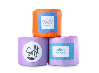 Toilet paper rolls on white background