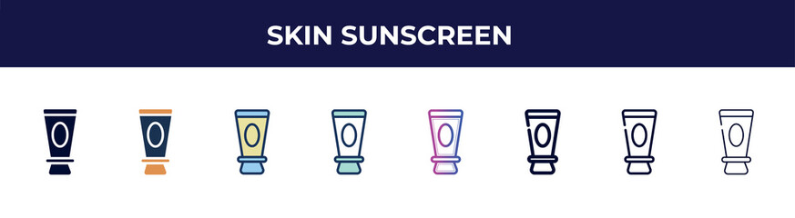 skin sunscreen icon in 8 styles. line, filled, glyph, thin outline, colorful, stroke and gradient styles, skin sunscreen vector sign. symbol, logo illustration. different style icons set.