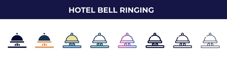 hotel bell ringing icon in 8 styles. line, filled, glyph, thin outline, colorful, stroke and gradient styles, hotel bell ringing vector sign. symbol, logo illustration. different style icons set.