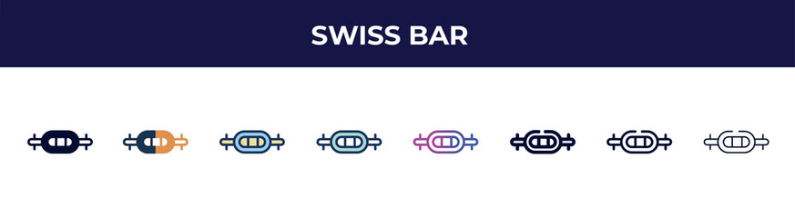 Fototapeta premium swiss bar icon in 8 styles. line, filled, glyph, thin outline, colorful, stroke and gradient styles, swiss bar vector sign. symbol, logo illustration. different style icons set.