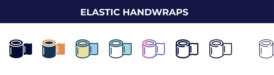 elastic handwraps icon in 8 styles. line, filled, glyph, thin outline, colorful, stroke and gradient styles, elastic handwraps vector sign. symbol, logo illustration. different style icons set.