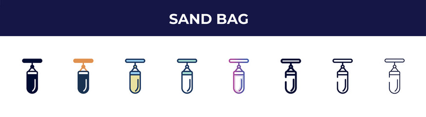 sand bag icon in 8 styles. line, filled, glyph, thin outline, colorful, stroke and gradient styles, sand bag vector sign. symbol, logo illustration. different style icons set.
