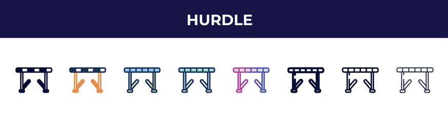 hurdle icon in 8 styles. line, filled, glyph, thin outline, colorful, stroke and gradient styles, hurdle vector sign. symbol, logo illustration. different style icons set.