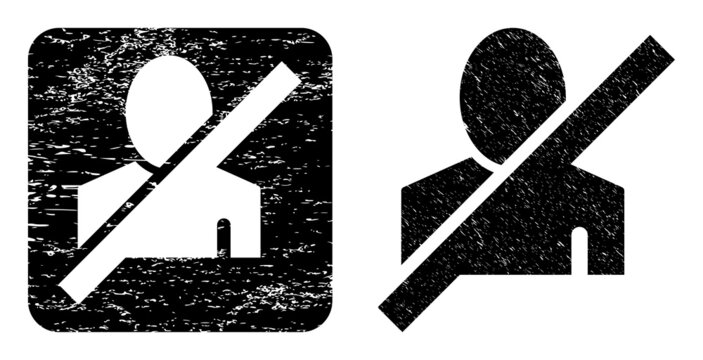 Vector frorbidden man hole icon. Grunge frorbidden man stamp, done with icon and rounded square. Rounded square stamp contain frorbidden man subtracted shape inside.