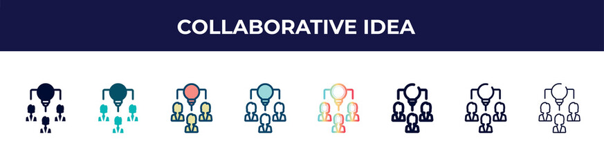 collaborative idea icon in 8 styles. line, filled, glyph, thin outline, colorful, stroke and gradient styles, collaborative idea vector sign. symbol, logo illustration. different style icons set.