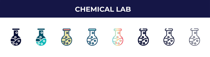 chemical lab icon in 8 styles. line, filled, glyph, thin outline, colorful, stroke and gradient styles, chemical lab vector sign. symbol, logo illustration. different style icons set.