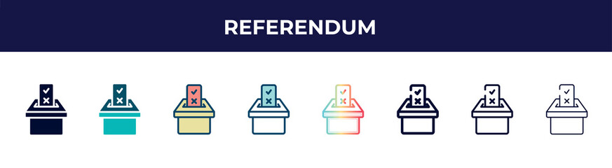 referendum icon in 8 styles. line, filled, glyph, thin outline, colorful, stroke and gradient styles, referendum vector sign. symbol, logo illustration. different style icons set. - obrazy, fototapety, plakaty