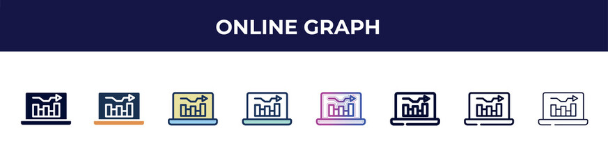 online graph icon in 8 styles. line, filled, glyph, thin outline, colorful, stroke and gradient styles, online graph vector sign. symbol, logo illustration. different style icons set.