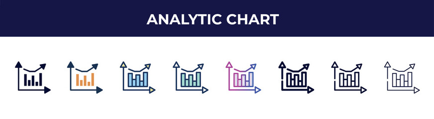 analytic chart icon in 8 styles. line, filled, glyph, thin outline, colorful, stroke and gradient styles, analytic chart vector sign. symbol, logo illustration. different style icons set.