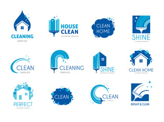 Cleaning services logo collection in blue colors