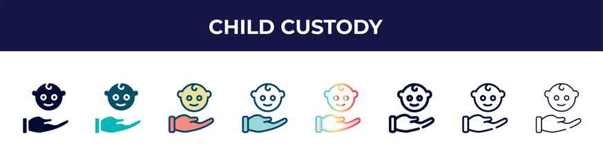 child custody icon in 8 styles. line, filled, glyph, thin outline, colorful, stroke and gradient styles, child custody vector sign. symbol, logo illustration. different style icons set.