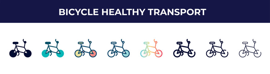 bicycle healthy transport icon in 8 styles. line, filled, glyph, thin outline, colorful, stroke and gradient styles, bicycle healthy transport vector sign. symbol, logo illustration. different style