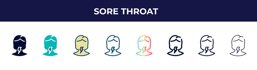 sore throat icon in 8 styles. line, filled, glyph, thin outline, colorful, stroke and gradient styles, sore throat vector sign. symbol, logo illustration. different style icons set.