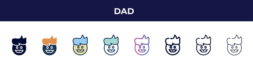 dad icon in 8 styles. line, filled, glyph, thin outline, colorful, stroke and gradient styles, dad vector sign. symbol, logo illustration. different style icons set.