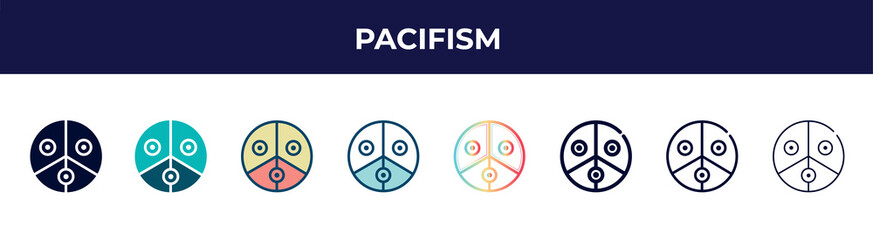 pacifism icon in 8 styles. line, filled, glyph, thin outline, colorful, stroke and gradient styles, pacifism vector sign. symbol, logo illustration. different style icons set.