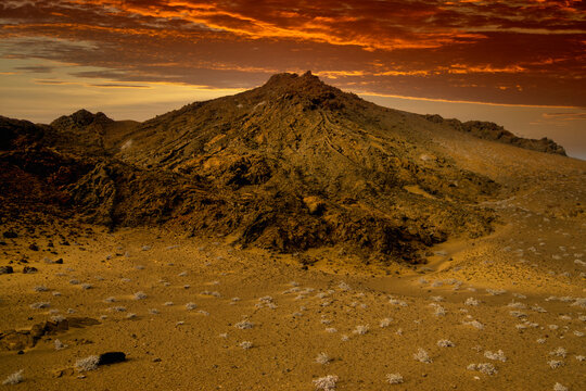 Sunset in the volcano in Bartolome Island, Galapagos.