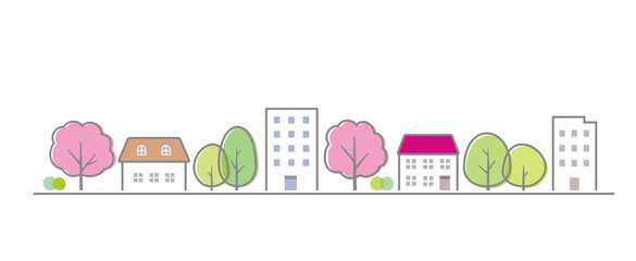 さくら咲く春の街並み