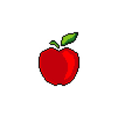 Apple vector illustration in pixel art.  isolated on white background. 
