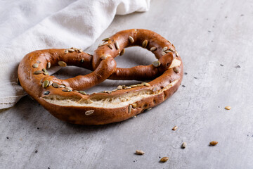 Bavarian pretzel with sunflower and pumpkin seeds