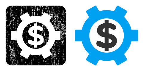 Vector financial settings stencil icon. Grunge financial settings seal stamp, done from icon and rounded square. Rounded square stamp seal contain financial settings carving inside.