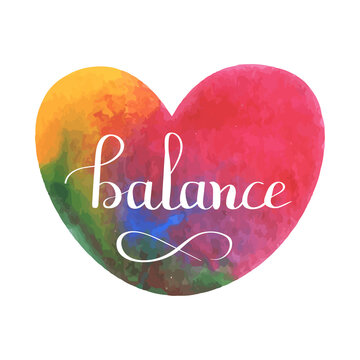 Handwritten lettering, calligraphy of word Balance with grunge, dry brush texture for yoga studio, wellness center. Wheel of Life concept. Vector illustration EPS 10