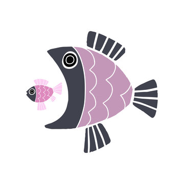 Big fish eat little fish. Cartoon vector illustration.