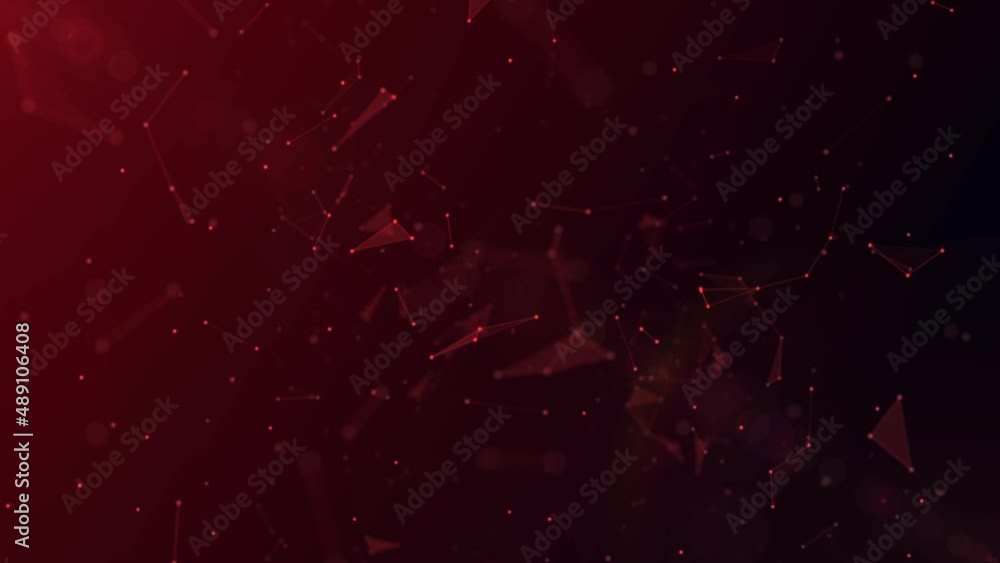 Poster animated red background. movements of big bang. a pattern of glowing neon connecting lines, triangle