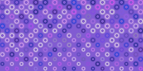 Dark pink, blue vector pattern with coronavirus elements.