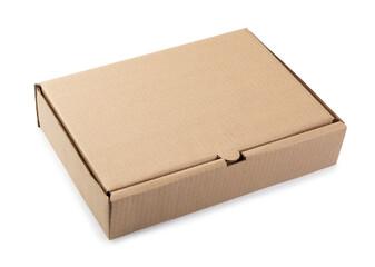 Closed cardboard box isolated on white background.