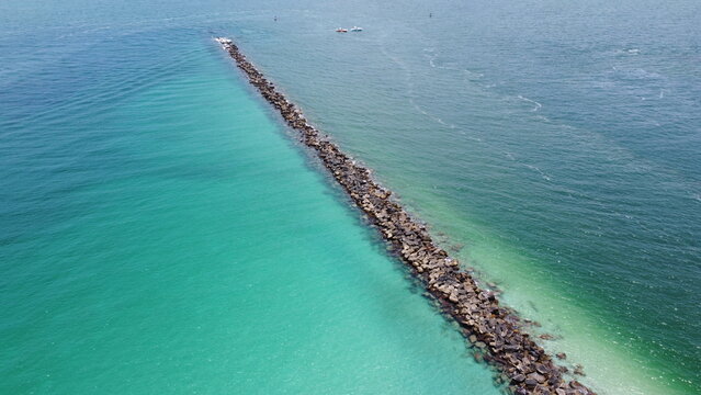 Beautiful blue water and beaches of Miami Beach, Florida.