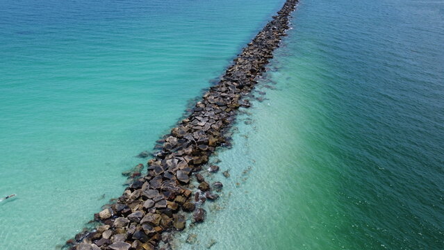 Beautiful blue water and beaches of Miami Beach, Florida.