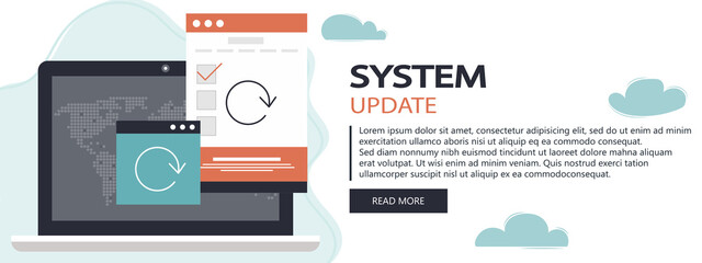 System update. Encryption and data protection. Flat vector illustration. Website banner