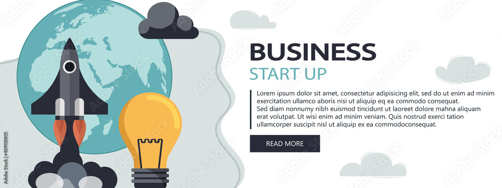 Wall mural business startup website banner. business strategy. application and mobile app development concept. 