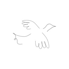 Obraz na płótnie Canvas Flying bird continuous line drawing element isolated on white background for decorative element. Vector illustration of animal form in trendy outline style. 