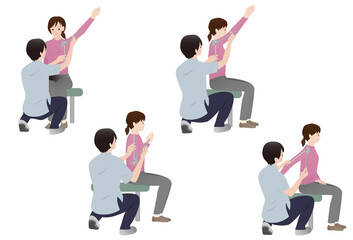 座位、上肢の関節可動域測定、ROM測定をする理学療法士か作業療法士