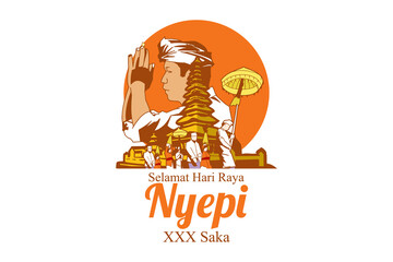 Indonesian translate: Happy Nyepi Day, Vector Illustration. Suitable for greeting card, poster and banner 