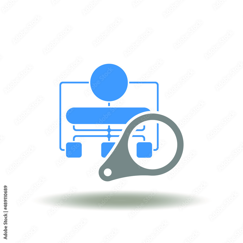 Poster vector illustration of flowchart with magnifier. sign of block diagram and magnifying glass. symbol 