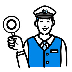 マルの札を持って笑顔の運転手の男性
