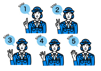 工程を説明する警察官の女性のセット

