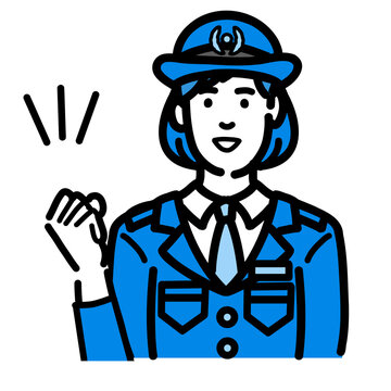 recommend clip art: 笑顔でガッツポーズをしている警察官の女性
                    