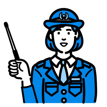 recommend clip art: 指し棒を持って解説をしている警察官の女性
                    