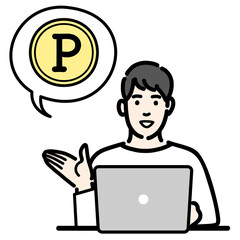 ラップトップの前でポイントの説明をしている若い男性
