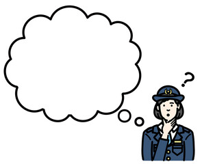 吹き出し　考えている警察官の女性
