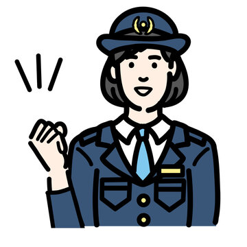 recommend clip art: 笑顔でガッツポーズをしている警察官の女性
                    