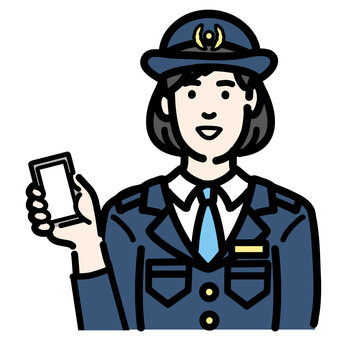 recommend clip art: スマートフォンを持っている警察官の女性
                    
