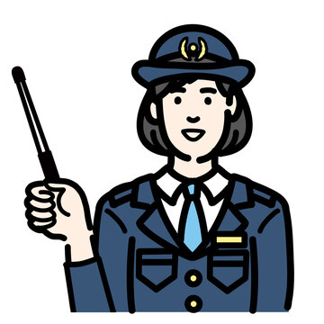 recommend clip art: 指し棒を持って解説をしている警察官の女性
                    